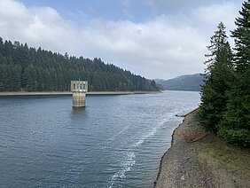 Reservoir with intake tower.